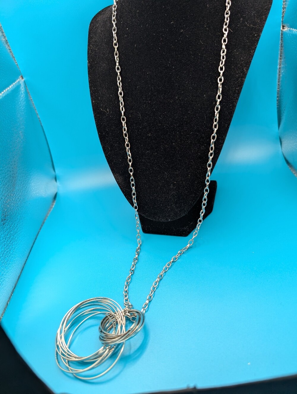 Silver Tone  Multi-Ring Pendant Necklace - Women Jewelry